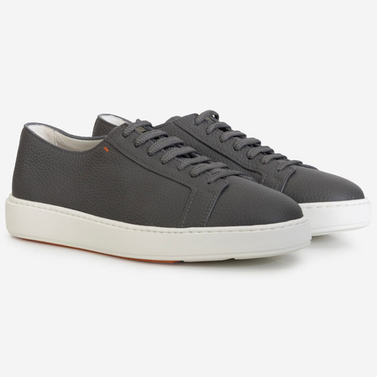 Santoni Grey Leather Low-Top Sneakers