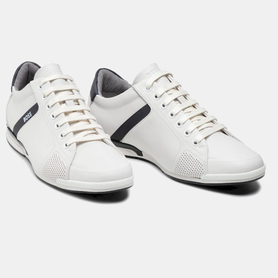 BOSS Men's Saturn Lowp Leather Trainers - Black & White