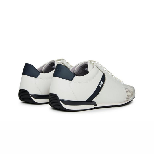 BOSS Men's Saturn Lowp Leather Trainers - Black & White