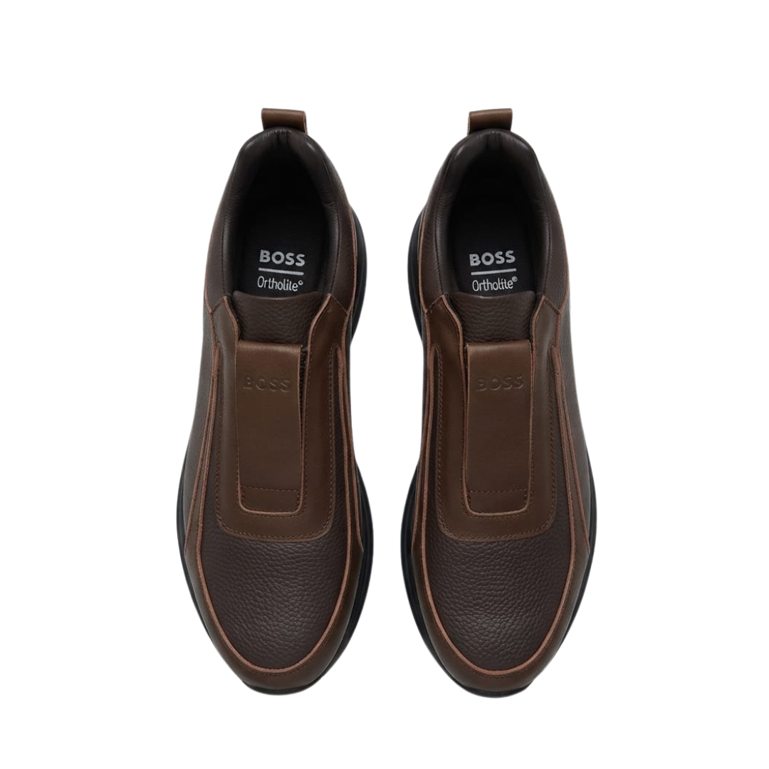 BOSS leather sneakers slip-on -Dark Brown