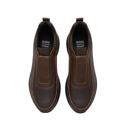 BOSS leather sneakers slip-on -Dark Brown