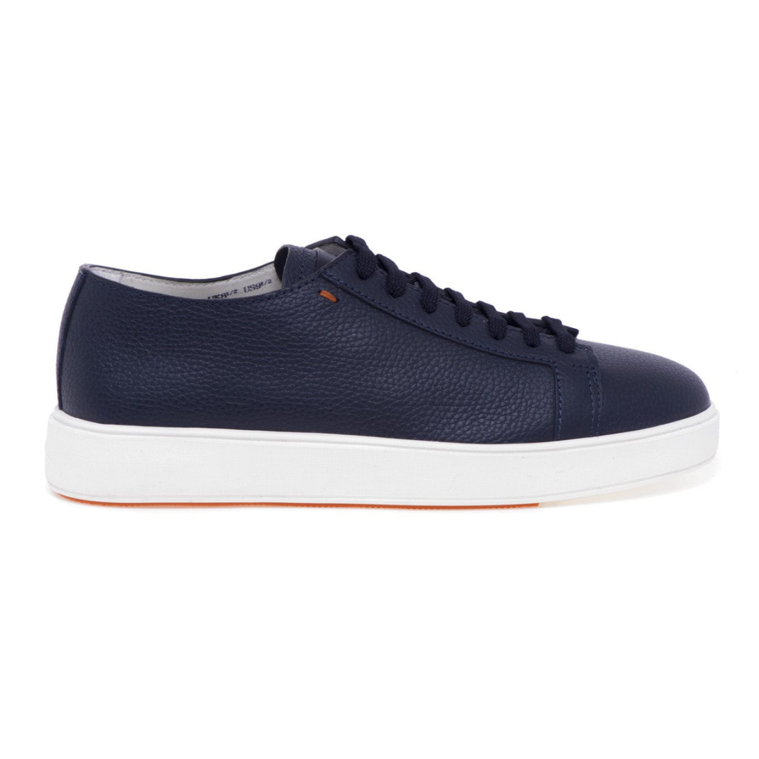 Santoni Navy Blue Leather Low-Top Sneakers