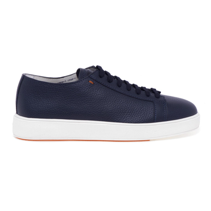 Santoni Navy Blue Leather Low-Top Sneakers