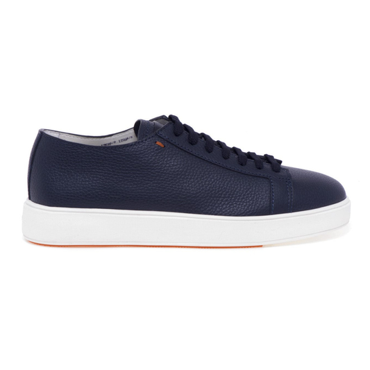 Santoni Navy Blue Leather Low-Top Sneakers