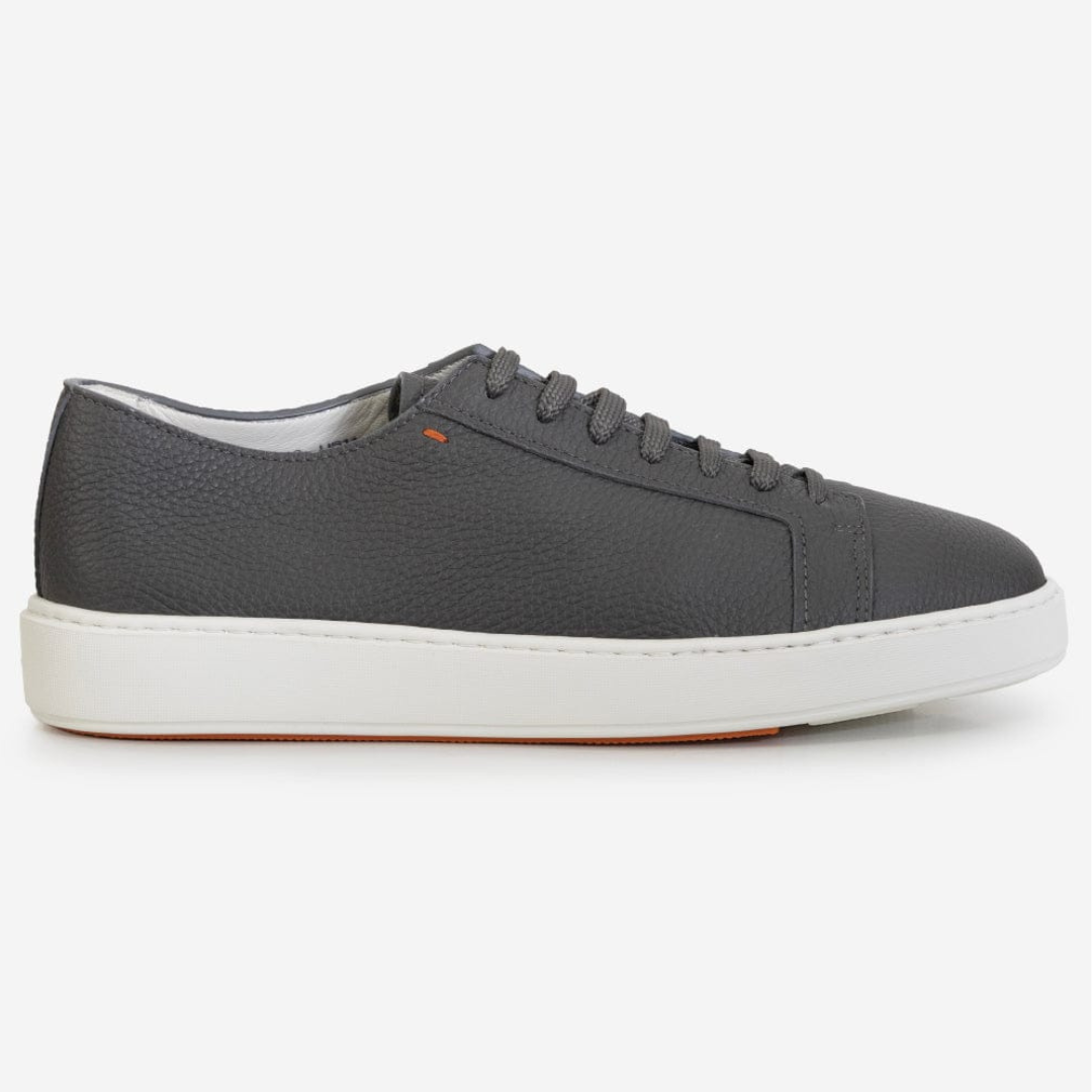 Santoni Grey Leather Low-Top Sneakers