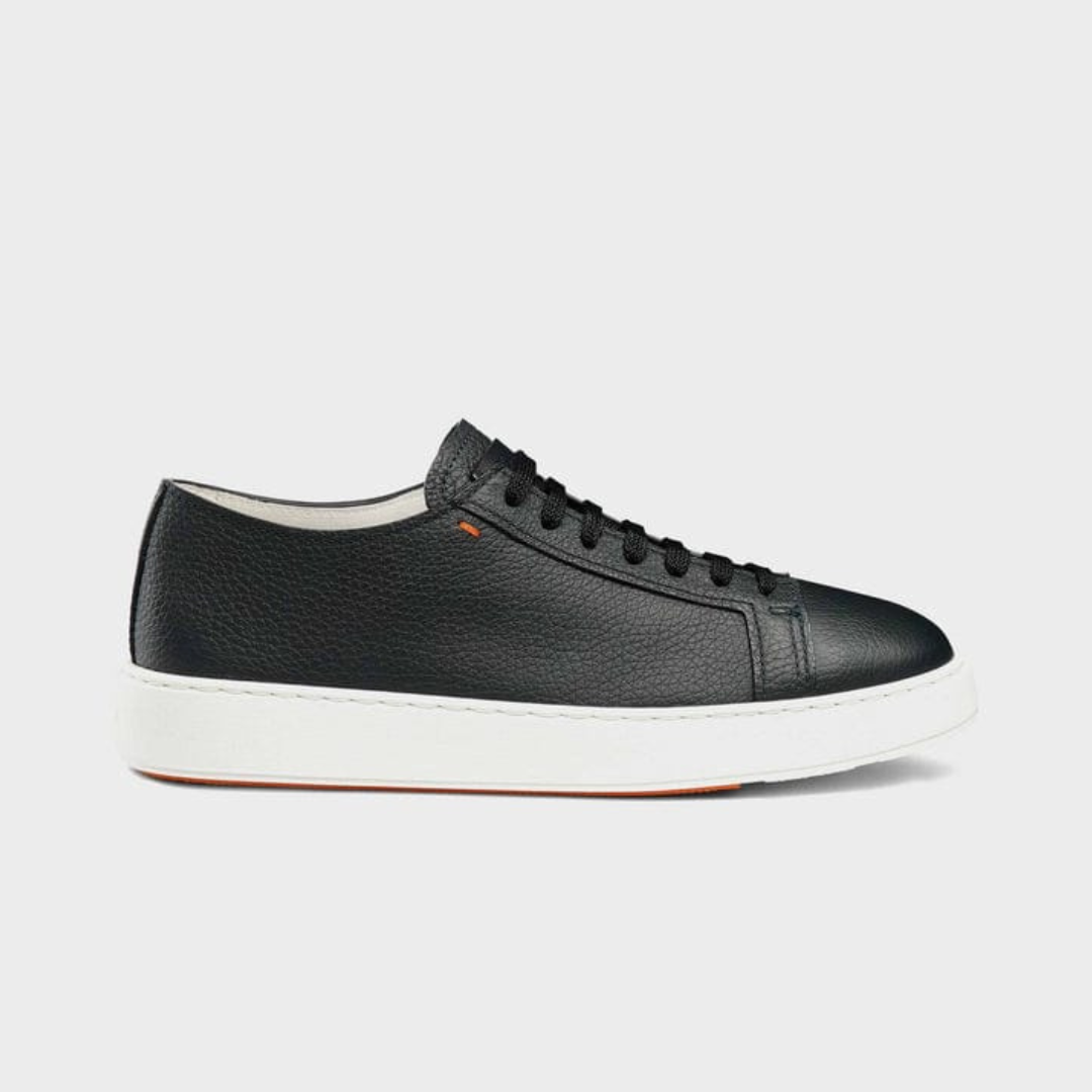 Santoni Black Leather Low-Top Sneakers