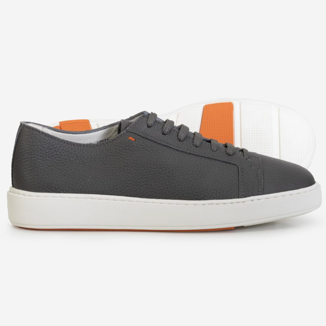 Santoni Grey Leather Low-Top Sneakers