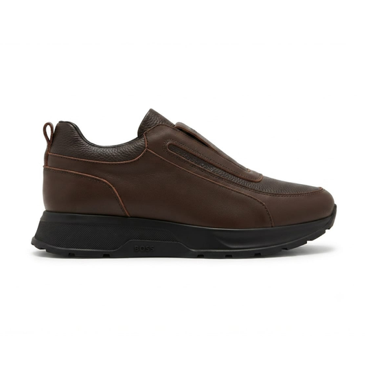 BOSS leather sneakers slip-on -Dark Brown