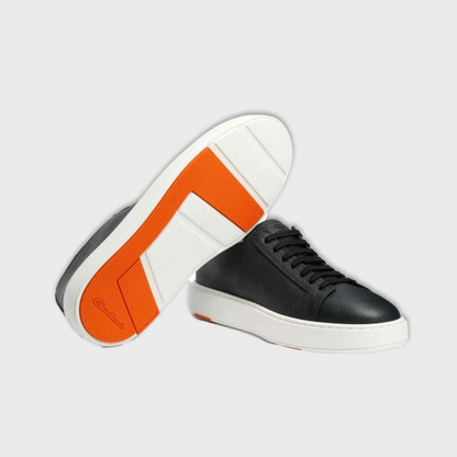 Santoni Black Leather Low-Top Sneakers