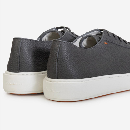 Santoni Grey Leather Low-Top Sneakers