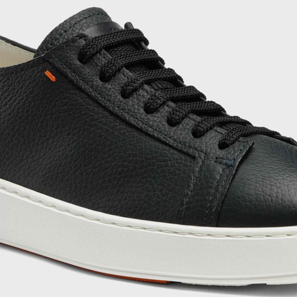 Santoni Black Leather Low-Top Sneakers