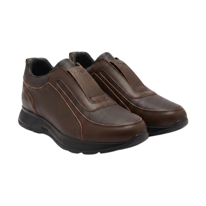 BOSS leather sneakers slip-on -Dark Brown