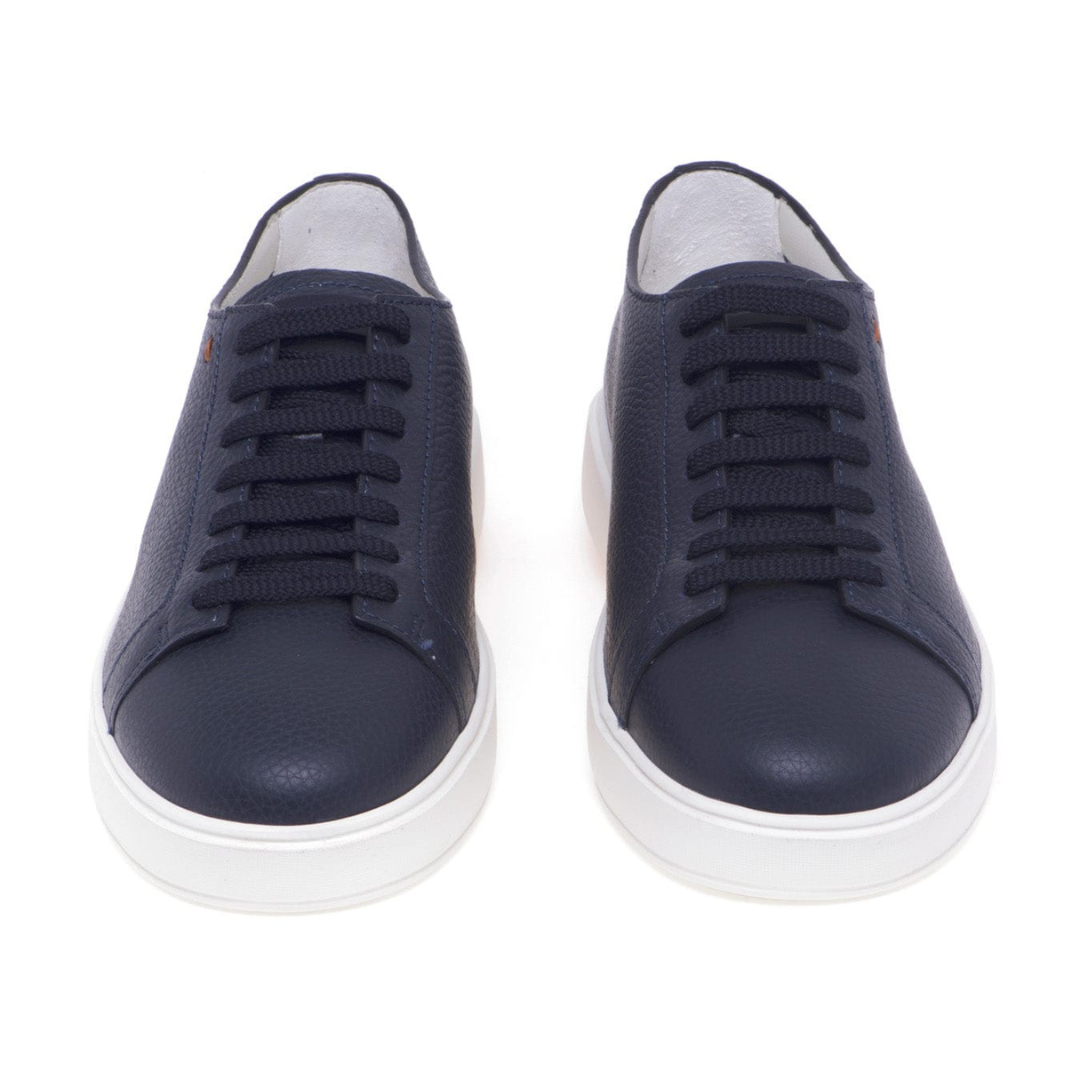 Santoni Navy Blue Leather Low-Top Sneakers