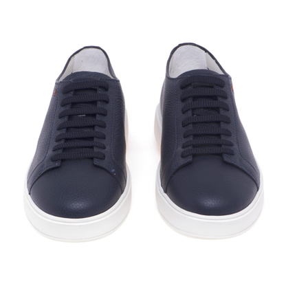 Santoni Navy Blue Leather Low-Top Sneakers