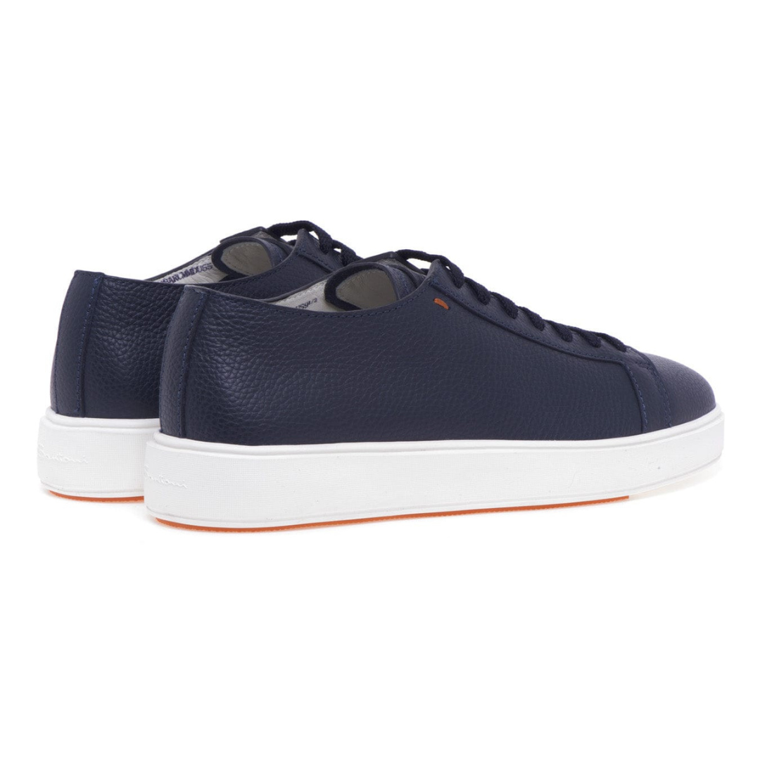 Santoni Navy Blue Leather Low-Top Sneakers