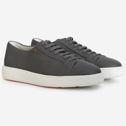 Santoni Grey Leather Low-Top Sneakers