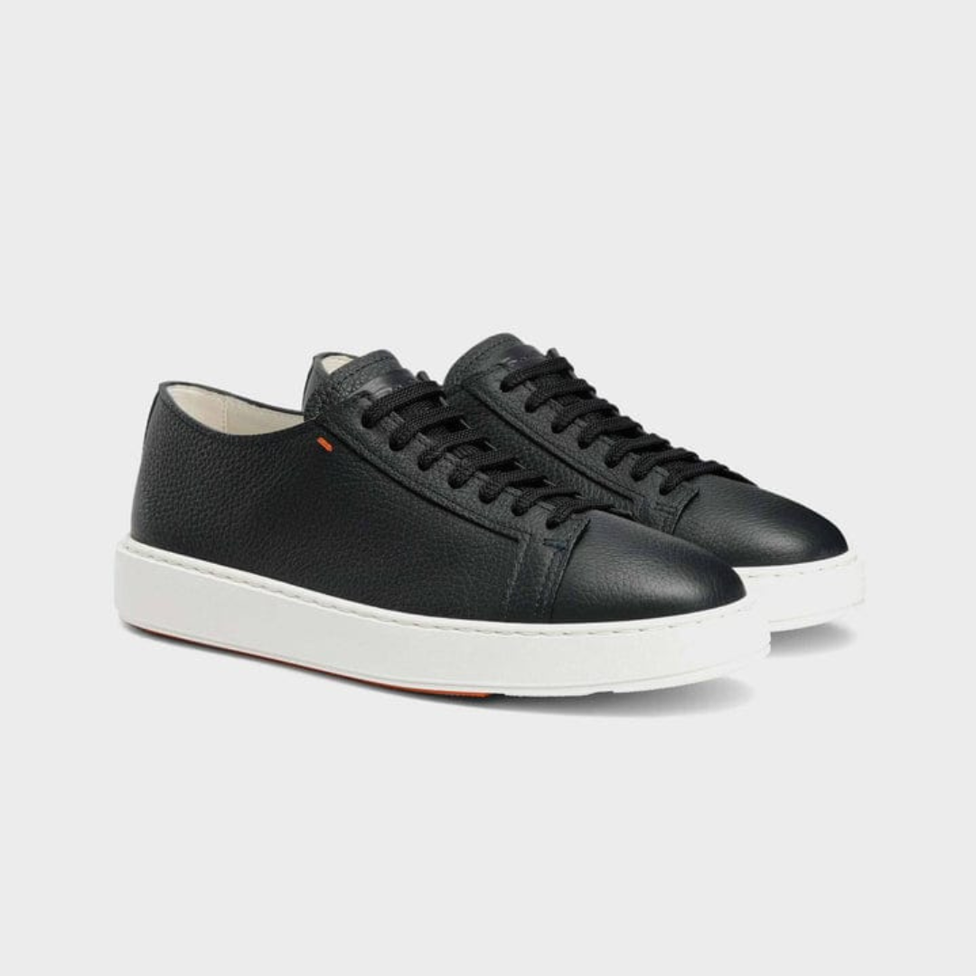 Santoni Black Leather Low-Top Sneakers