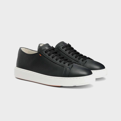 Santoni Black Leather Low-Top Sneakers