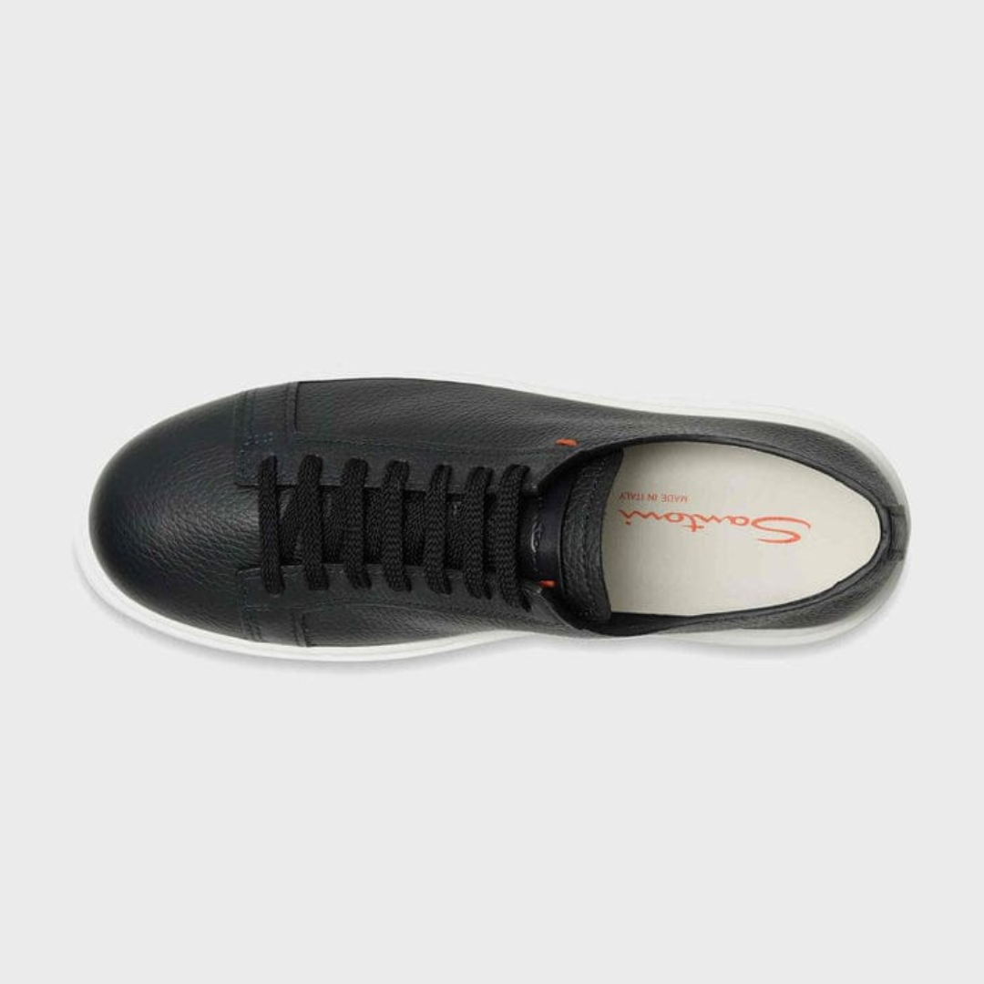 Santoni Black Leather Low-Top Sneakers