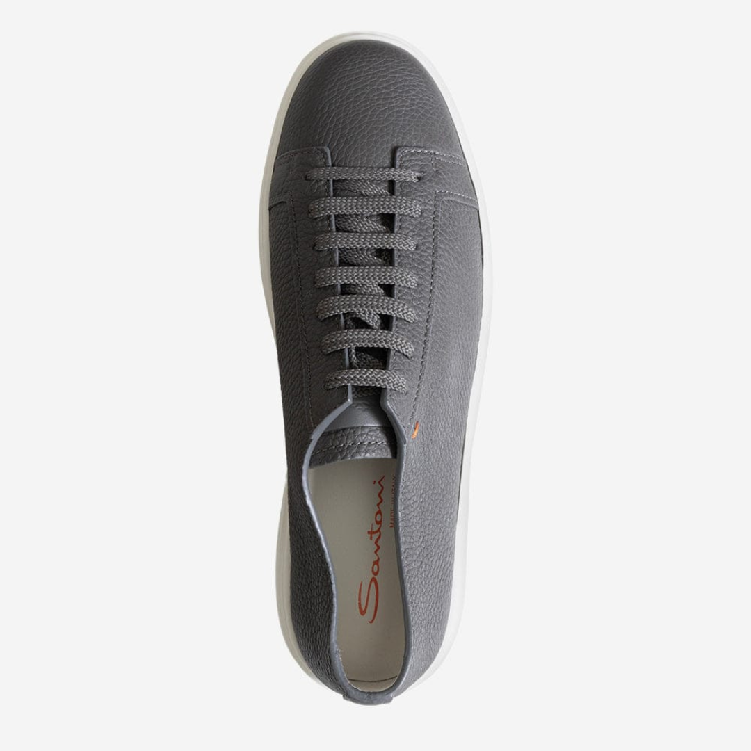 Santoni Grey Leather Low-Top Sneakers