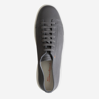 Santoni Grey Leather Low-Top Sneakers