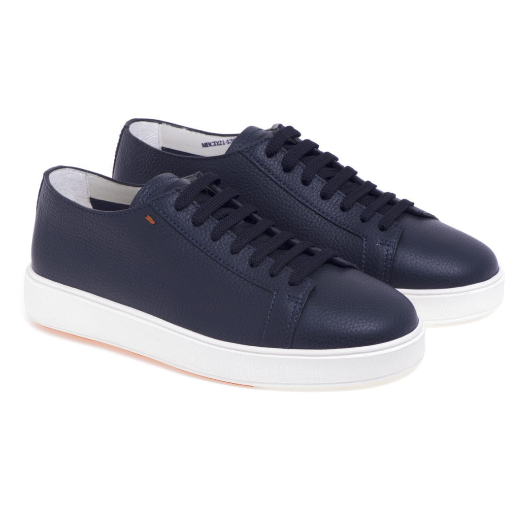 Santoni Navy Blue Leather Low-Top Sneakers