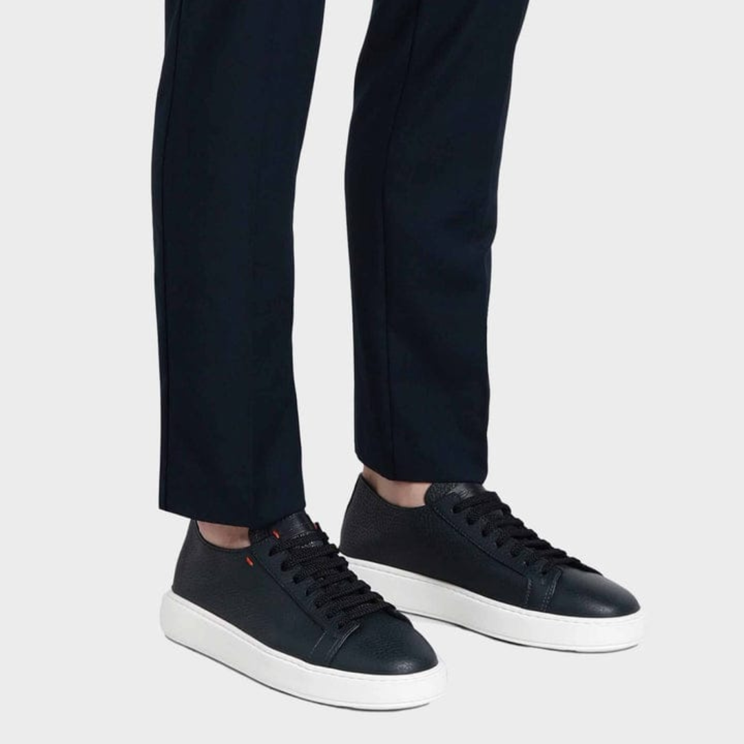 Santoni Black Leather Low-Top Sneakers