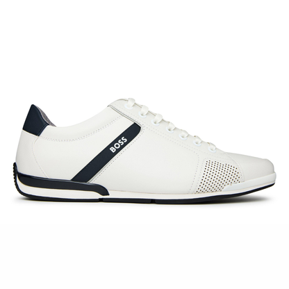 BOSS Men's Saturn Lowp Leather Trainers - Black & White