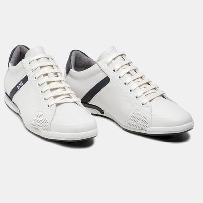 BOSS Men's Saturn Lowp Leather Trainers - Black & White
