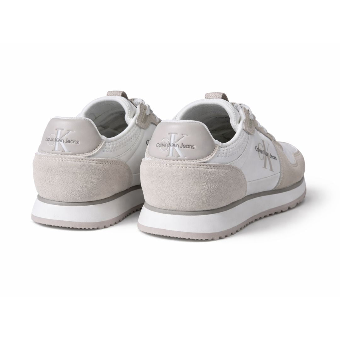 Calvin Klein Jeans Runner Sock Laceup Trainer White Beige