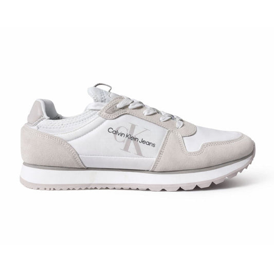 Calvin Klein Jeans Runner Sock Laceup Trainer White Beige